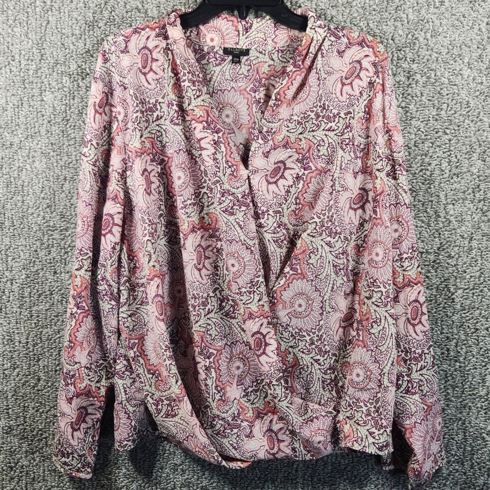 Talbots Blouse Pink Paisley Surplice Wrap Front V-Neck Women 20W